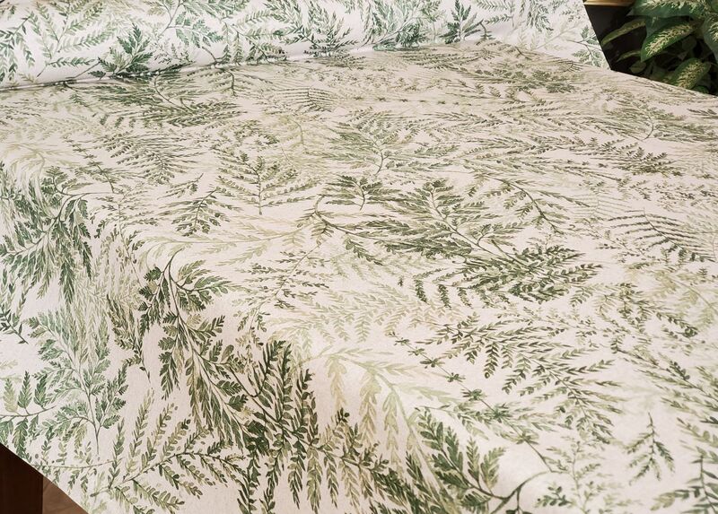 ZEN GARDEN Fern Leaves Acrylic Cotton Coated FABRIC BY THE YARD 61" inches wide - French Oilcloth Indoor Outdoor - Elegant Nature Garden Spill Proof Easy Wipe Off Laminated Material