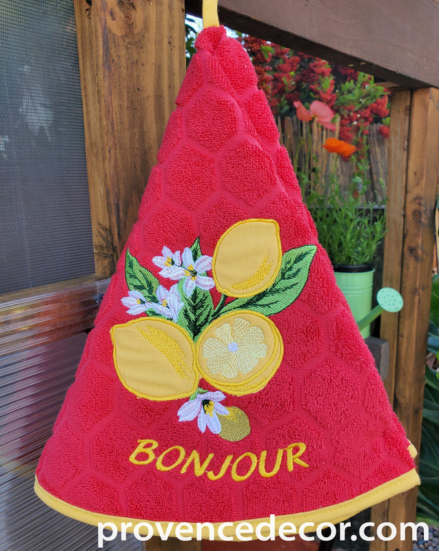 LEMON RED Round Hand Towel - High quality super soft and absorbent thick cotton fabric - Decorative Kitchen Bathroom Towels - Provence Lemon Fruit Garden Lovers - French Country Home Decor