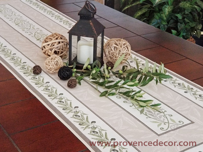 OLIVES GREEN French Jacquard Tapestry Table Runner - Elegant French Country Provence Center Piece Table Accent - Art Table Decor Home Accessories Gifts