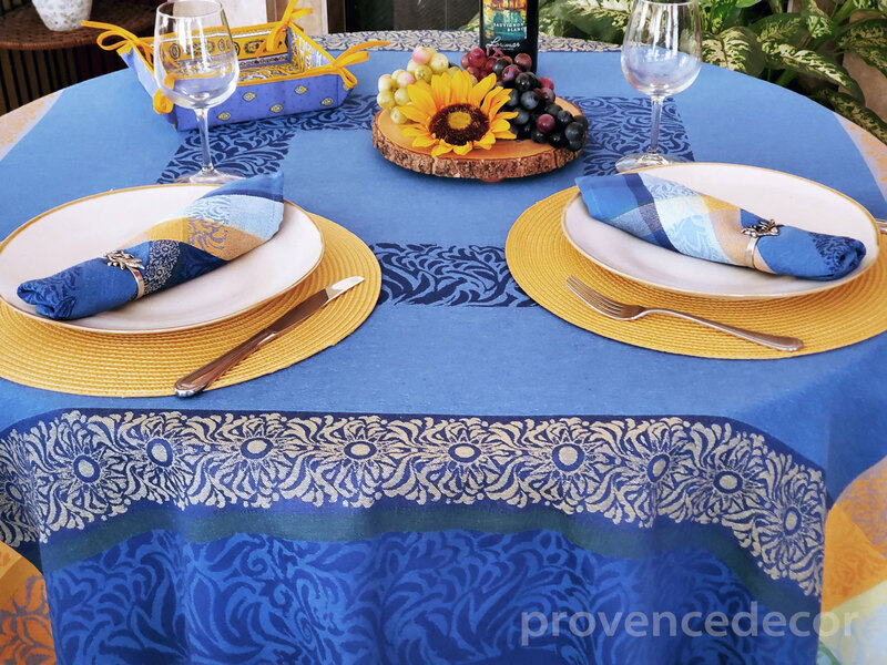ANAIS Jacquard Woven Cotton Teflon Coated Reversible French Tablecloths - Easy Clean Elegant Decorative Entertaining Table Cloth - Beach Ocean Nature Lovers Home Table Decoration Gifts