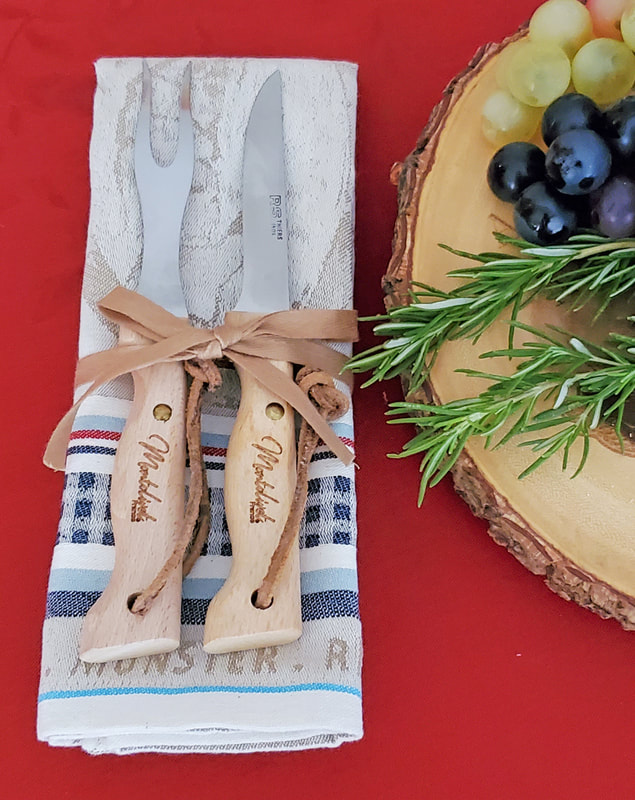 OLIVES KITCHEN TOWEL & CUTLERY RAW WOOD GIFT SET - Kitchen Cooking Provence Olives Lovers Home Decor Gifts