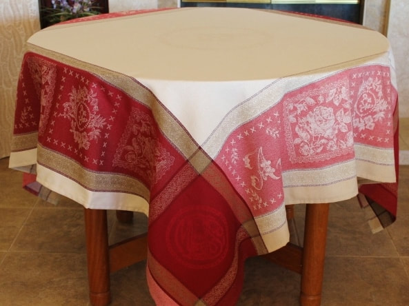 ELEGANCE RED Teflon Cotton Coated Jacquard Woven French Tablecloths - Easy Clean Elegant Decorative Party Table Cloth - French Classic Home Table Decor Gifts