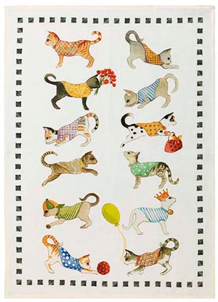 I LOVE CATS European Linen Dish Towels - Exclusive Designs Tea Towels - Elegant 100% Linen Kitchen Towels - Fun Cats Decorative Dishtowels - Animals Lovers Kitchen Hand Towels - French Home Decor Gifts