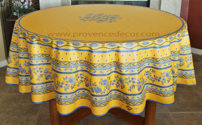 French Provence AVIGNON YELLOW Acrylic Coated Tablecloth - French Oilcloth Indoor Outdoor Tablecloths - French Country Home Decor Gifts - Marat Avignon Fabric