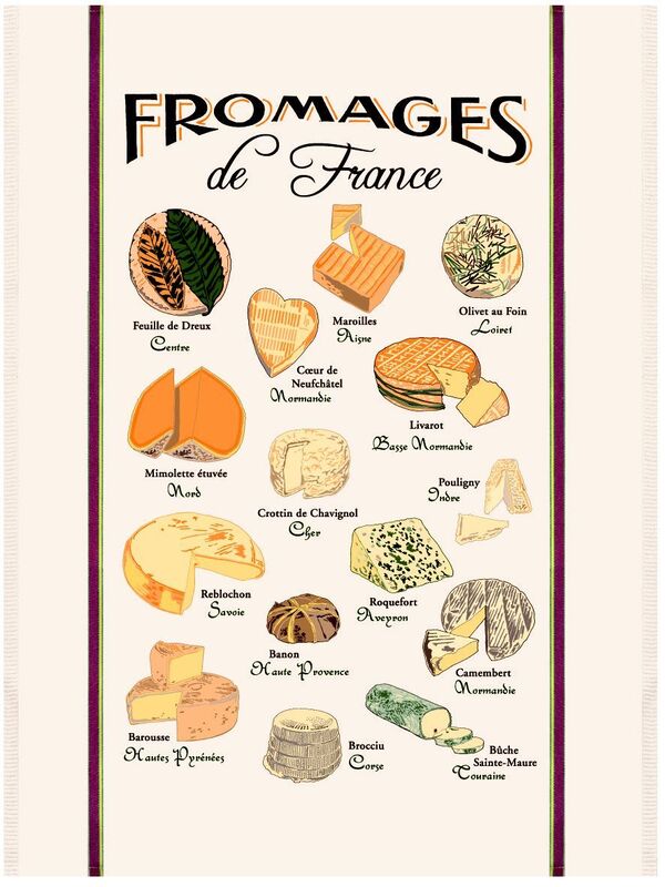 FROMAGE DE FRANCE Exclusive Design French Dishtowels - Elegant 100% Cotton Kitchen Towels - French Cuisine Cheese Lovers Dishcloths - French Cooking Cheese Artwork Decorative Kitchen Tea Towels - Home Decor Accessories Gifts.