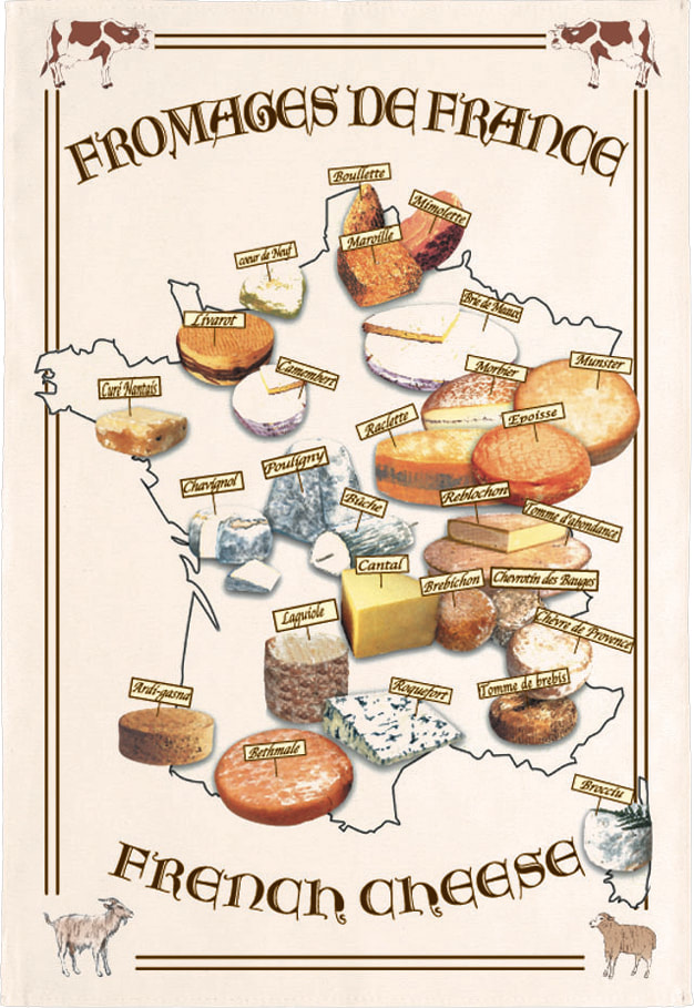 FRENCH CHEESE MAP Exclusive Design French Dishtowels - Elegant 100% Cotton Kitchen Towels - French Cuisine Cheese Lovers Dishcloths - Cheese Regions in France Artwork Decorative Kitchen Tea Towels - Home Decor Accessories Gifts.