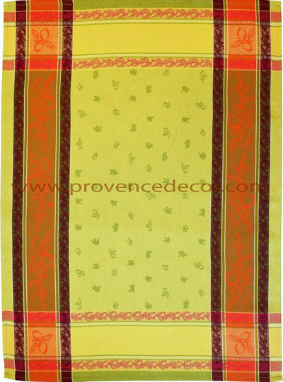 LEMON GREEN Jacquard Woven French Provence Dishtowels - Exclusive Designs Kitchen Towels - Elegant 100% Cotton Tea Towels - Kitchen BBQ Area Hand Towels - Home Decor Gifts