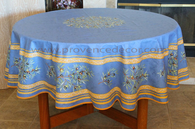 PETITE OLIVE BLUE Acrylic Coated French Provence Tablecloth - French Oilcloth Indoor Outdoor Round Rectangle Tablecloths - French Country Home Decor Gifts