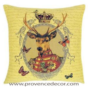 ARISTO DEER PORTRAIT Tapestry Pillow Covers are woven on a Jacquard loom (crafted with true traditional tapestry technique) with 100% high quality cotton thread, lined with a plain beige cotton backing and close with a zipper. Size: 18" X 18"