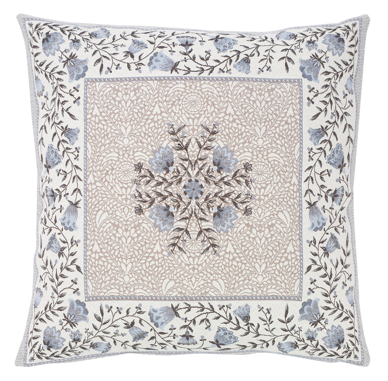 AMORE TAUPE BLUE Jacquard Tapestry Reversible Throw Pillow Case - French Country Lovers Design Cushion Cover - Elegant Decorative Throw Pillows Home Decoration Gifts