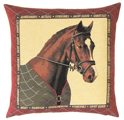 HORSE STAR PORTRAIT Tapestry Pillow Covers are woven on a Jacquard loom (crafted with true traditional tapestry technique) with 100% high quality cotton thread, lined with a plain beige cotton backing and close with a zipper. Size: 18" X 18"