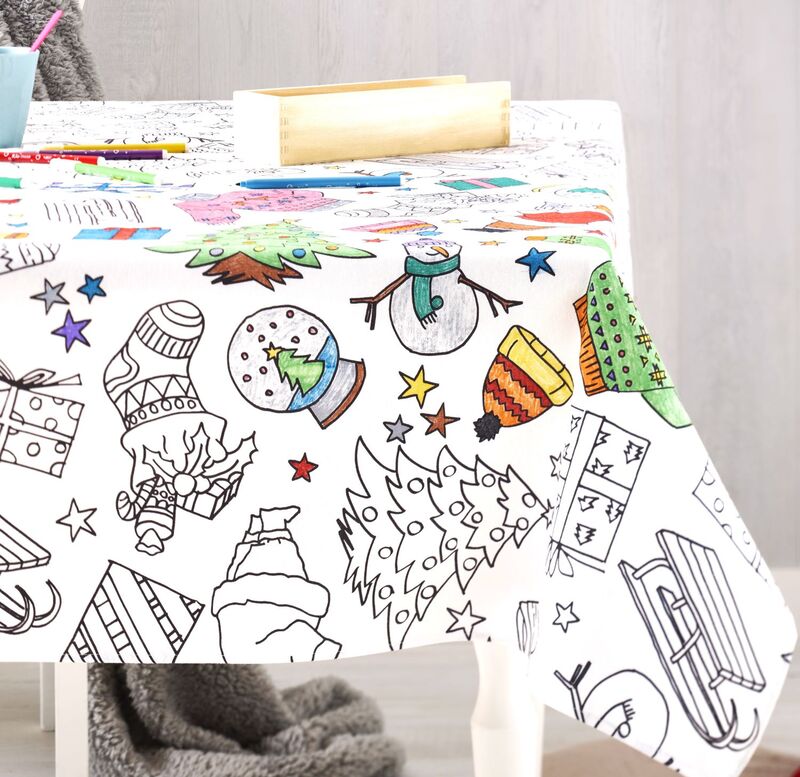 FUN MERRY CHRISTMAS Coloring Reusable Tablecloth - Washable Coloring Kids Party Table Cover - Christmas Family Entertaining Party Gifts