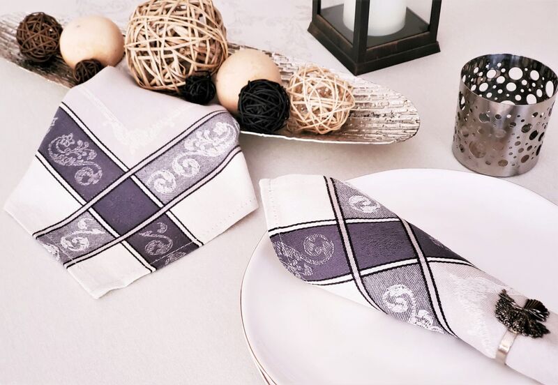 PARISIENNE LINEN GRAY Jacquard Woven Cotton Napkins - Elegant French Traditional Paris Table Accent - French Home Decoration Gifts