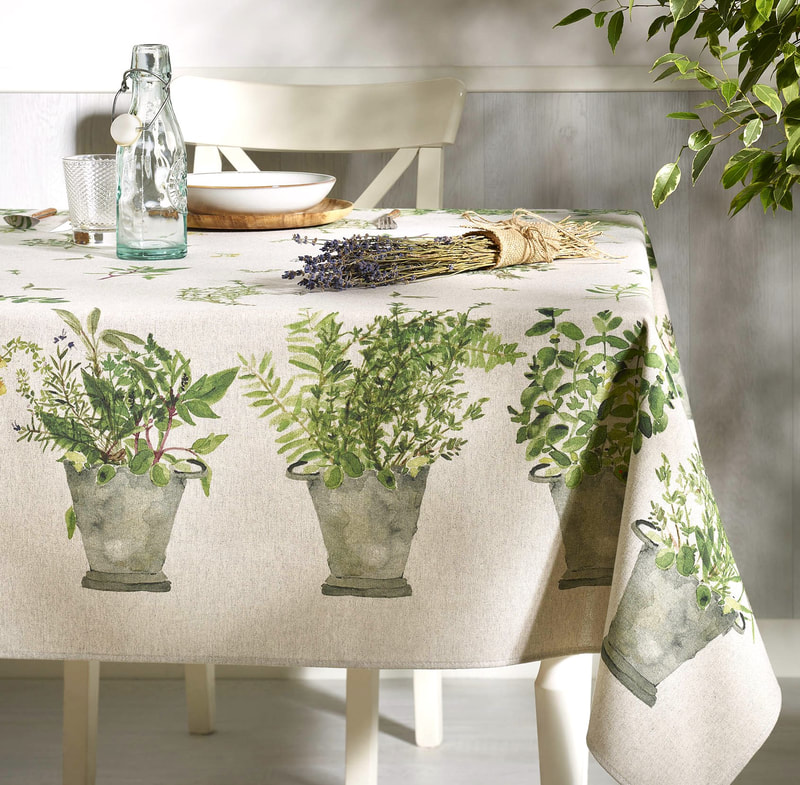 PROVENCE GARDEN LINEN French Country Acrylic Cotton Coated Tablecloths - French Oilcloth Spill Proof Easy Wipe Off Laminated Fabric - Indoor Outdoor Decorative Party Table Decor - Elegant Nature Garden Home Decor