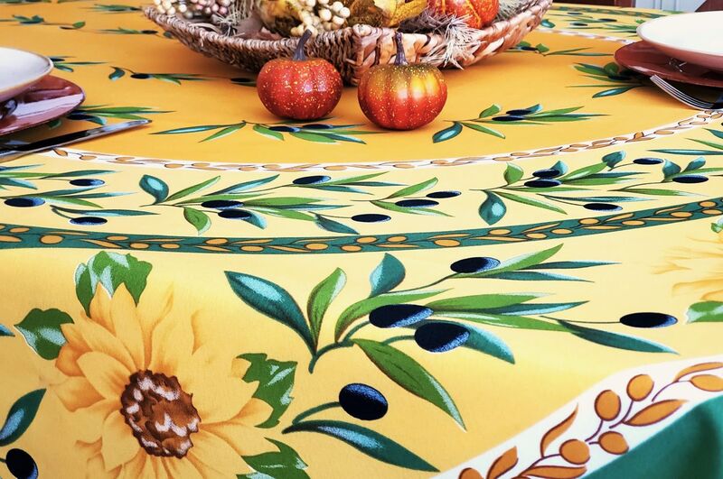 SUNFLOWER OLIVES French Provence Tablecloths - High Quality French Soft Polyester - Spill Wrinkle Resistant - Indoor Outdoor Party Table Cover - French Country Home Decoration Gifts