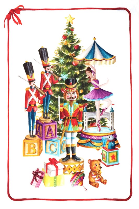 CHRISTMAS TOYS NUTCRACKER Linen Kitchen Towels - Exclusive Designs Tea Towels - 100% Linen Dishtowels - Elegant Holidays Dish Towels - Christmas Kitchen Hand Towels Home Decoration Gifts