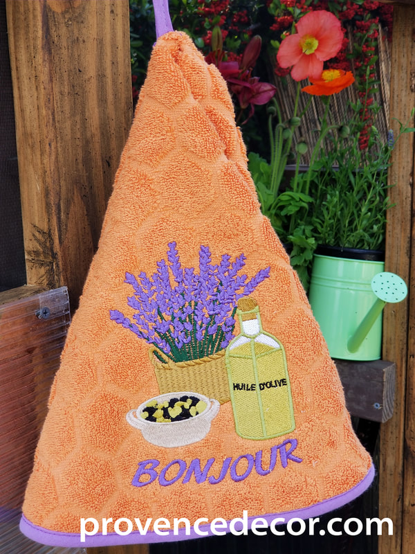 OLIVE LAVENDER ORANGE Round Hand Towel - High quality super soft and absorbent thick cotton fabric - Decorative Kitchen Bathroom Towels - Provence Lavender Flower Olives Garden Lovers - French Country Home Decor