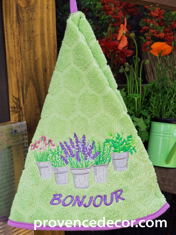 PROVENCE GARDEN GREEN Round Hand Towel - High quality super soft and absorbent thick cotton fabric - Decorative Kitchen Bathroom Towels - Provence Lavender Flower Herbs Gardening Lovers - French Country Home Decor
