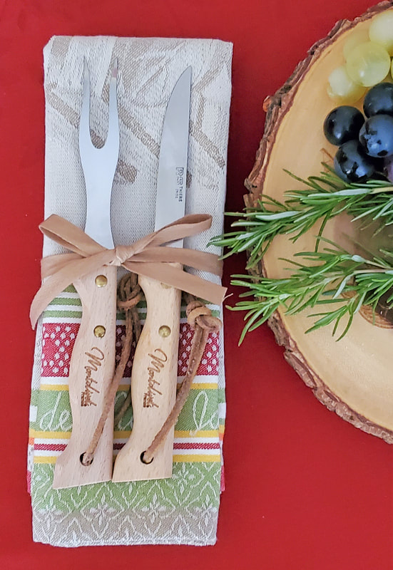 BASIL HERB GARDEN DISHTOWEL & CUTLERY RAW WOOD GIFT SET - Provence Herbs Cooking Gardening Lovers Kitchen Home Decor Gifts