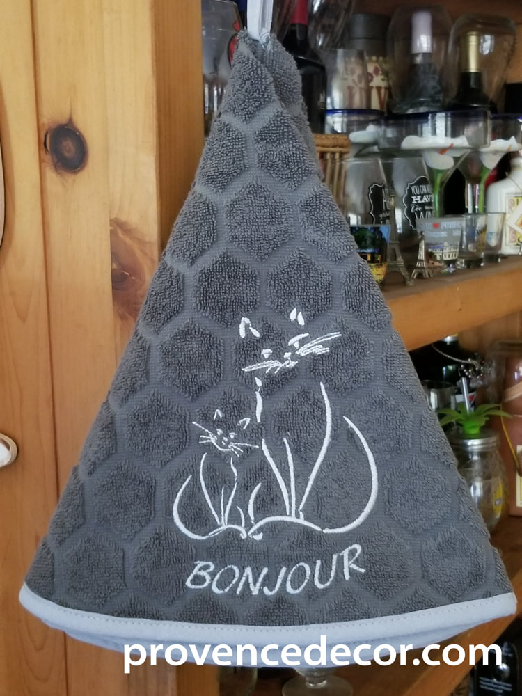 CAT LOVER DARK GRAY Round Hand Towels - High quality super soft and absorbent thick cotton fabric - Decorative Kitchen Bathroom Towels - French Cat Lover Gifts - French Country Home Decor