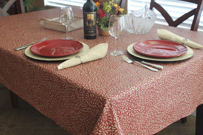 French AMORE RED BEIGE Acrylic Coated Tablecloth - French Oilcloth Indoor Outdoor Tablecloths - French Country Home Decor Gifts
