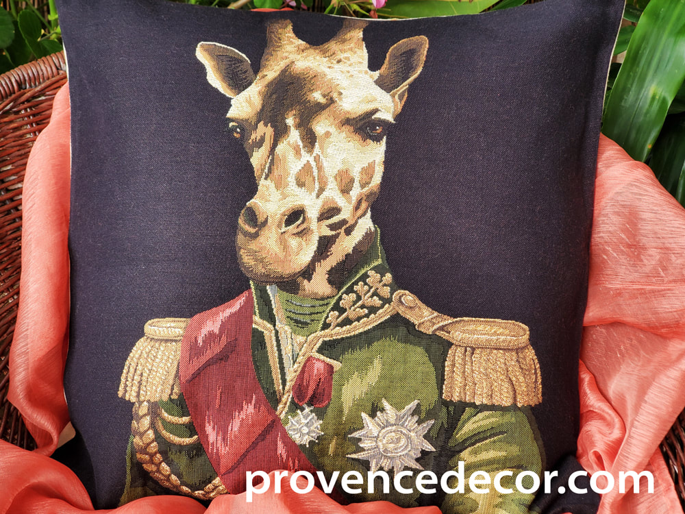 GIRAFFE LORD MELMAN BLACK Authentic European Tapestry Throw Pillow Cases - Giraffe in Uniform Decorative Cushion Covers - Safari Wild Animal Lovers Home Decor Gifts