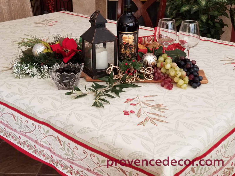 OLIVES RED French Provence Jacquard Woven Tapestry Tablecloths - Elegant Rectangle Tablecloth - Square Table Topper Couch Throw - French Home Decor