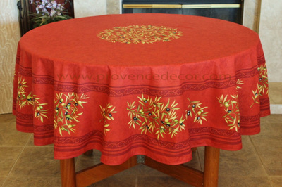 PETITE OLIVE RED Cotton Coated French Tablecloth - French Oilcloth Indoor Outdoor Round Circle Rectangle Rectangular Tablecloths - French Country Home Decor Gifts