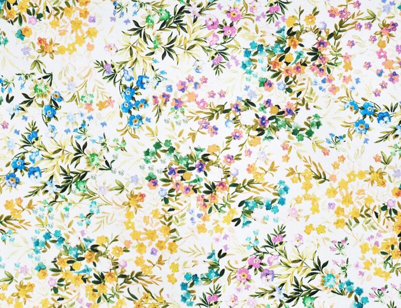 FLEURINE WILDFLOWERS Acrylic Cotton Coated FABRIC BY THE YARD 61" inches wide - French Oilcloth Indoor Outdoor - Elegant Nature Flowers Spill Proof Easy Wipe Off Laminated Material
