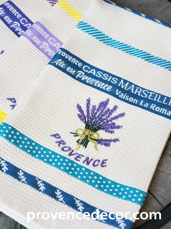 LAVENDER BOUQUET BLUE GREEN French Country Embroidered Cotton Kitchen Towels - Exclusive Designs Dish Towels - Elegant 100% Cotton Tea Towels - Kitchen BBQ Area Camping RV Hand Towels - Gardening Flower Lovers Home Decor Dishtowels Gifts