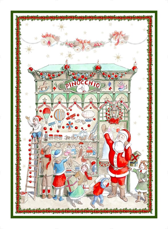 SANTA STORE PINOCCHIO Linen Kitchen Towels - Exclusive Designs Tea Towels - 100% Linen Dishtowels - Elegant Holidays Dish Towels - Christmas Kitchen Hand Towels Home Decoration Gifts