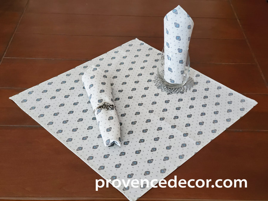 BASTIDE AQUA ALLOVER French Decorative Napkin Set - High Quality Absorbent Soft Printed Cotton - French Country Marat Avignon Design - Table Home Decor Gifts