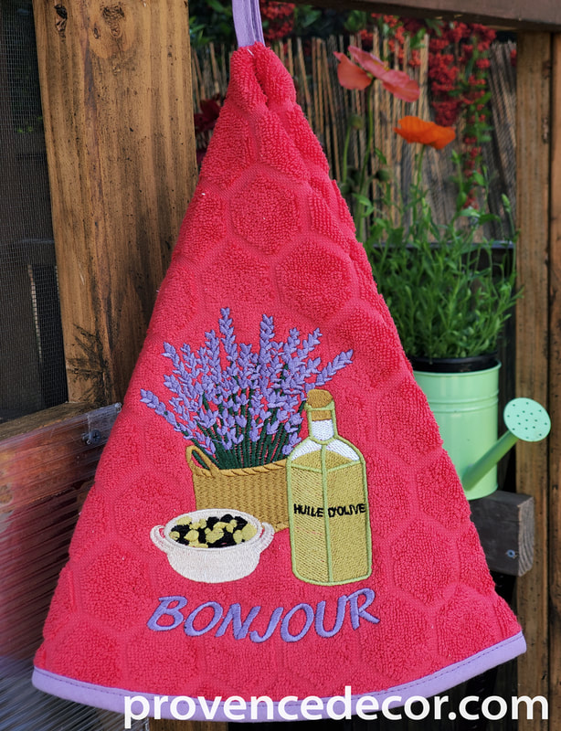 OLIVE LAVENDER RED Round Hand Towel - High quality super soft and absorbent thick cotton fabric - Decorative Kitchen Bathroom Towels - Provence Lavender Flower Olives Garden Lovers - French Country Home Decor