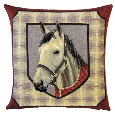HORSE OREO TARTAN Tapestry Pillow Covers are woven on a Jacquard loom (crafted with true traditional tapestry technique) with 100% high quality cotton thread, lined with a plain beige cotton backing and close with a zipper. Size: 18" X 18"
