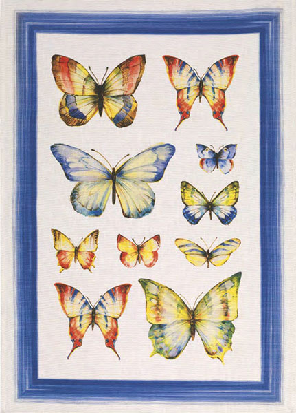 BUTTERFLY BLUE European Linen Dishtowels - Exclusive Designs Tea Towels - Elegant 100% Linen Butterfly Kitchen Towels - Animal Lovers Dish Towels - Kitchen Hand Towels - French Home Decor Gifts