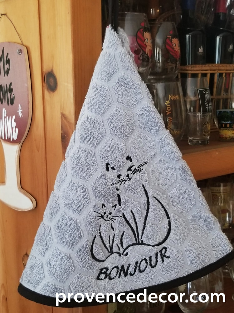 CAT LOVER GRAY Round Hand Towels - High quality super soft and absorbent thick cotton fabric - Decorative Kitchen Bathroom Towels - French Cat Lover Gifts - French Country Home Decor