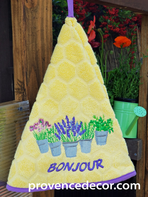 PROVENCE GARDEN YELLOW Round Hand Towel - High quality super soft and absorbent thick cotton fabric - Decorative Kitchen Bathroom Towels - Provence Lavender Flower Herbs Gardening Lovers - French Country Home Decor