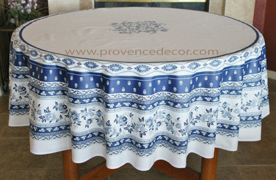 French Provence AVIGNON WHITE BLUE Acrylic Coated Tablecloth - French Oilcloth Indoor Outdoor Tablecloths - French Country Home Decor Gifts - Marat Avignon Fabric