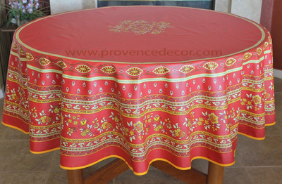 French Provence AVIGNON RED Acrylic Coated Tablecloth - French Oilcloth Indoor Outdoor Tablecloths - French Country Home Decor Gifts - Marat Avignon Fabric