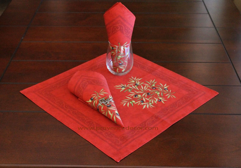 Olive Red French Cotton Jacquard Dish Towel by l'Ensoleillade