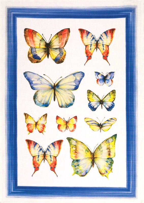 BUTTERFLY BLUE European Linen Dishtowels - Exclusive Designs Tea Towels - Elegant 100% Linen Butterfly Kitchen Towels - Animal Lovers Dish Towels - Kitchen Hand Towels - French Home Decor Gifts