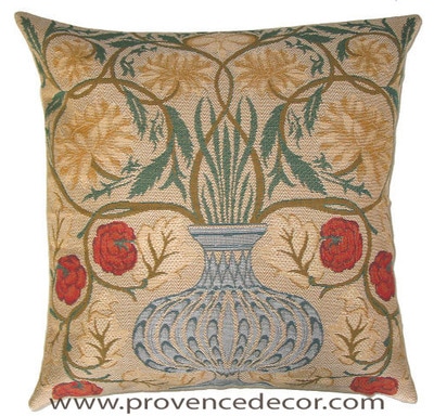 The ROSE BOWL Tapestry Cushion is a replica of William Morris famous artwork in Tapestry. The details are exquisite, looks like a real painting. These gorgeous Jacquard Tapestry Throw Pillow Cases are the authentic GOBELIN Tapestry woven with 100% high quality cotton, lined with a soft beige velvet backing and close with a zipper. Size: 18" X 18"