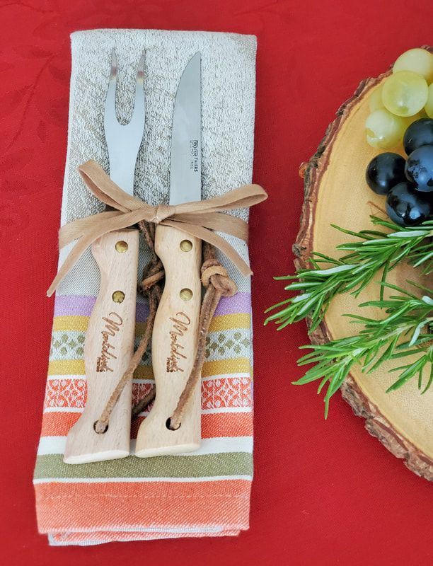 PROVENCE LAVENDER DISHTOWEL & CUTLERY RAW WOOD GIFT SET - French Country Provence Flowers Gardening Lovers Kitchen Home Decor Gifts