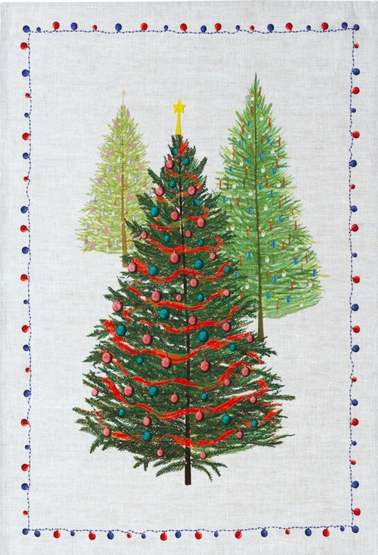EVERGREEN CHRISTMAS TREE Linen Kitchen Towels - Exclusive Designs Tea Towels - 100% Linen Dishtowels - Elegant Holidays Dish Towels - Christmas Kitchen Hand Towels Home Decoration Gifts