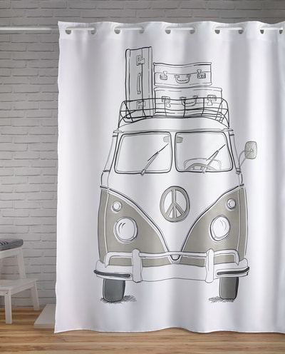 CLASSIC VW BUS GRAY VOLKSWAGEN VAN SHOWER CURTAIN Printed on 100% high quality soft woven polyester with high grade non-toxic ink to ensure vibrant colors and lasting durability. ​Bold graphics printed with state of the art digital printing technology. Material: 100% high quality Polyester, Number of Hook Holes: 12 - 6" apart
Hook holes are reinforced with plastic rings for long and lasting use (HOOKS NOT INCLUDED) 
Size: 72" long X 70" wide
Water Resistant - No liner needed.
Machine Washable - mold, mildew and soap resistant.
Non PEVA, Environment friendly.

