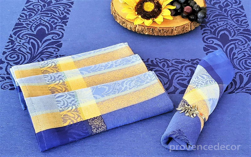 ANAIS BLUE Jacquard Woven French Decorative Napkin Set - High Quality Absorbent Soft Cotton Reversible Elegant Large Napkins - Table Home Decoration Gifts
