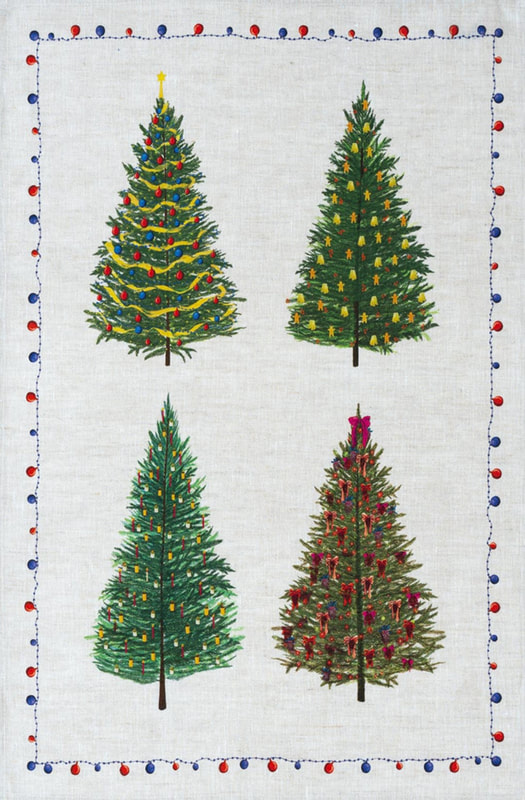 CHRISTMAS TREES DECOR Linen Kitchen Towels - Exclusive Designs Tea Towels - 100% Linen Dishtowels - Elegant Holidays Dish Towels - Christmas Kitchen Hand Towels Home Decoration Gifts