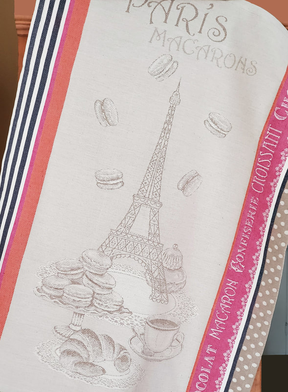 PARIS MACARONS French Cotton Woven Kitchen Towels - Exclusive French Designs Dish Towels - Elegant 100% Heavy Absorbent Cotton Tea Towels - Kitchen BBQ Area Camping RV Hand Towels - Paris French Macaroon Lovers Home Decor Gifts