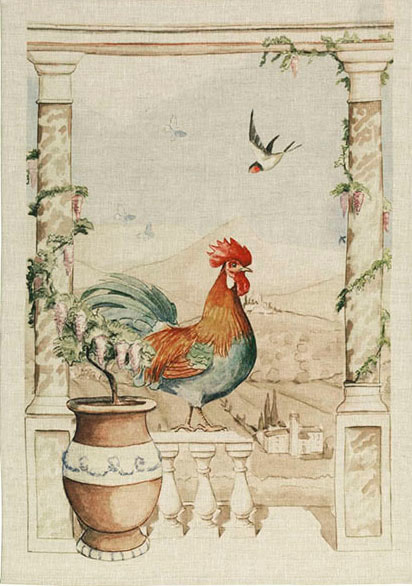 PROVENCE ROOSTER European Linen Dish Towels - Exclusive Designs Decorative Tea Towels - Elegant 100% Linen Kitchen Towels - French Country Rooster Chicken Lovers Dishtowels - Farmhouse Kitchen Hand Towels - French Home Decor Gifts