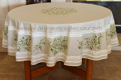 PETITE OLIVE TAUPE Acrylic Coated French Provence Tablecloth - French Oilcloth Indoor Outdoor Round Circle Rectangle Rectangular Tablecloths - French Country Home Decor Gifts
